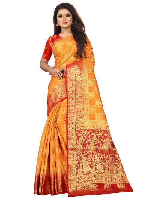 orange nylon bordered saree - 18294493 - Very Small Image - 1