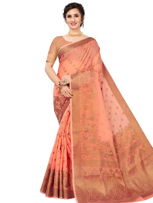 orange cotton saree with blouse - 18294512 - Very Small Image - 1