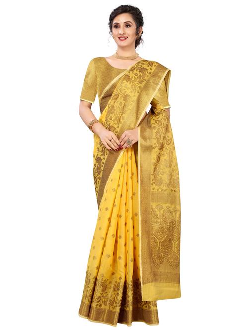 yellow cotton saree with blouse - 18294514 - Very Small Image - 1
