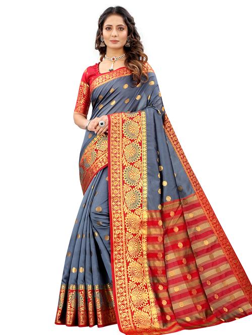 grey cotton silk nauvari saree with blouse - 18294518 - Very Small Image - 1