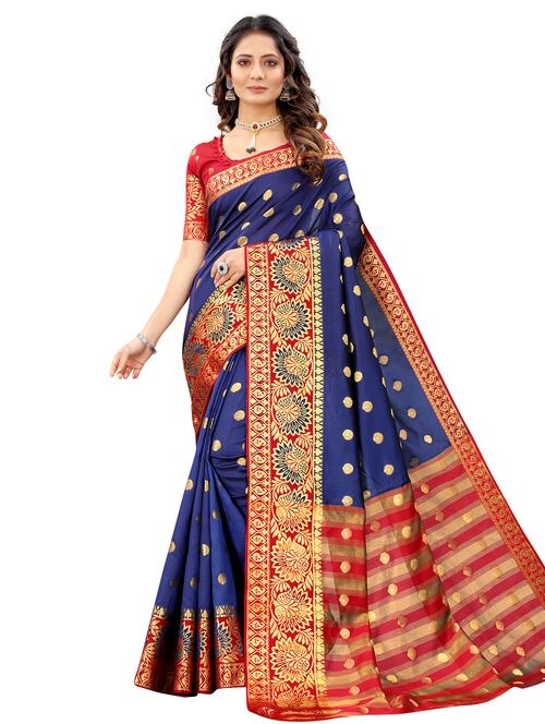 navy cotton silk nauvari saree with blouse - 18294519 - Very Small Image - 1