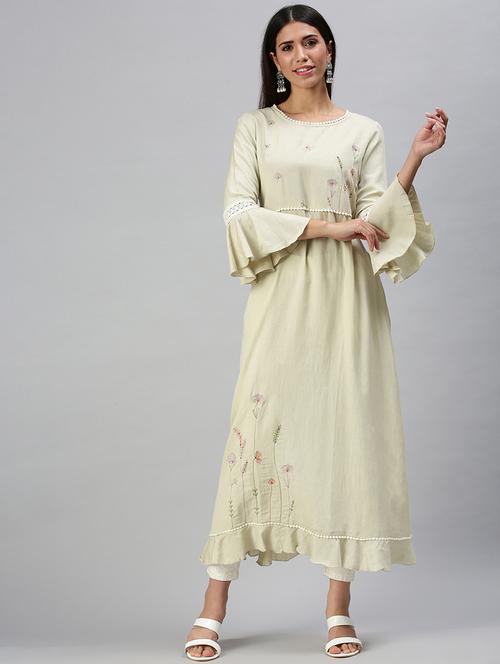 cream cotton anarkali kurta - 18294548 - Very Small Image - 1