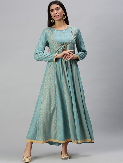 turquoise cotton anarkali kurta - 18294554 - Very Small Image - 1