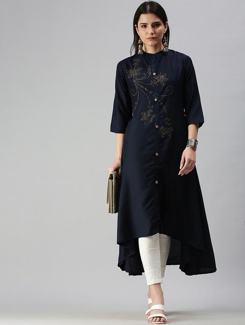 navy cotton aline kurta - 18294608 - Very Small Image - 1