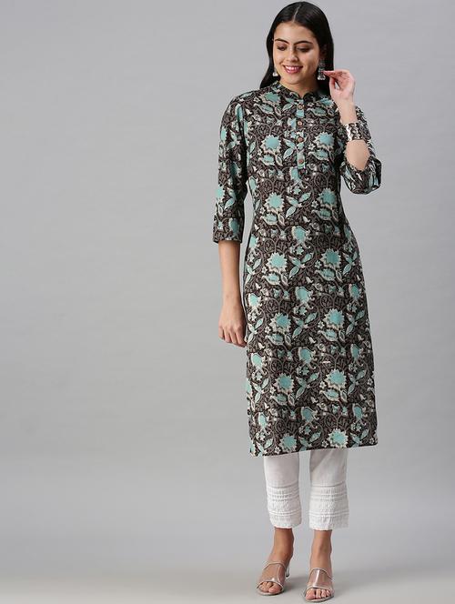grey cotton straight kurta - 18294640 - Very Small Image - 1