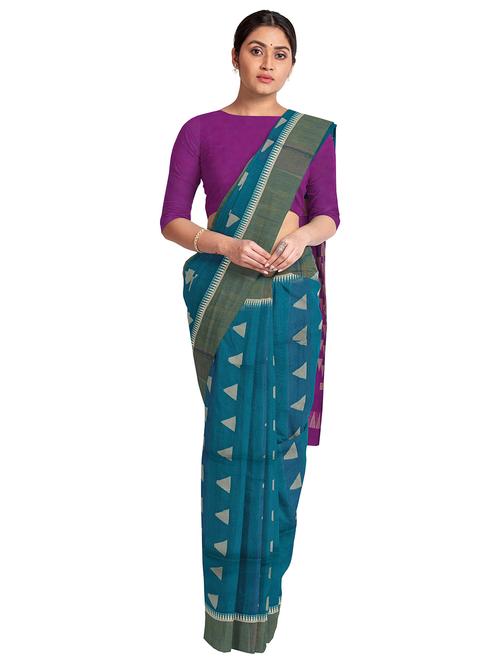 teal handloom saree - 18294673 - Very Small Image - 1