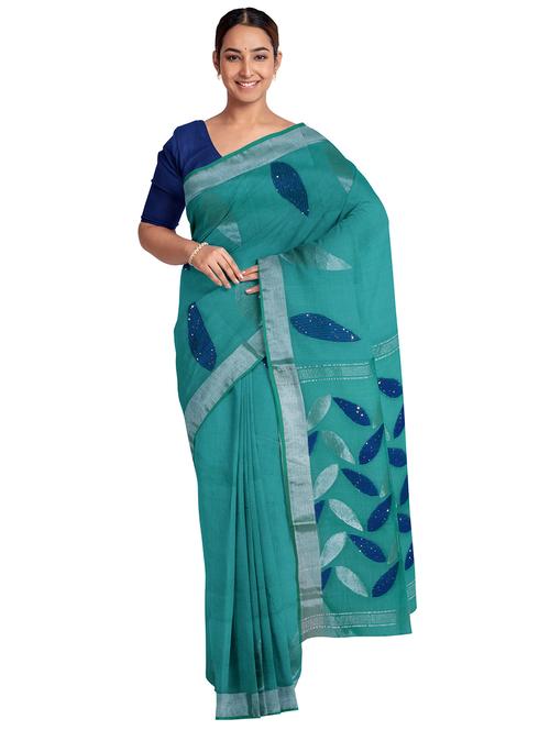green cotton blend handloom saree - 18294675 - Very Small Image - 1