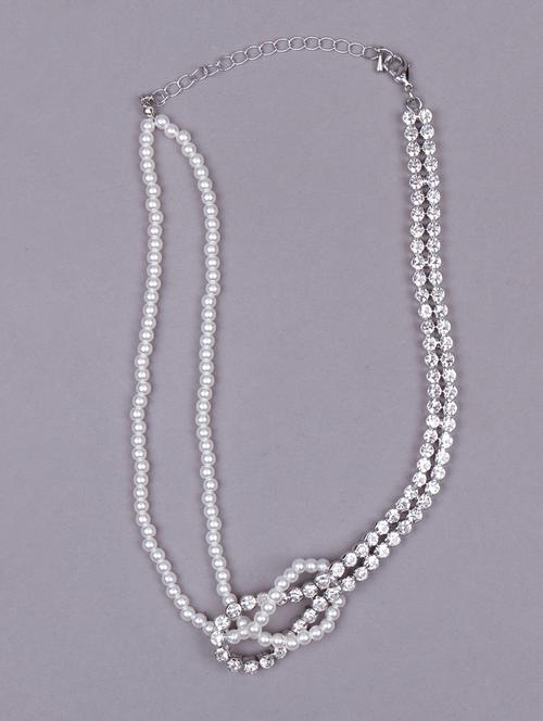 half pearl and half studded designer necklace -silver - 18294738 - Very Small Image - 1