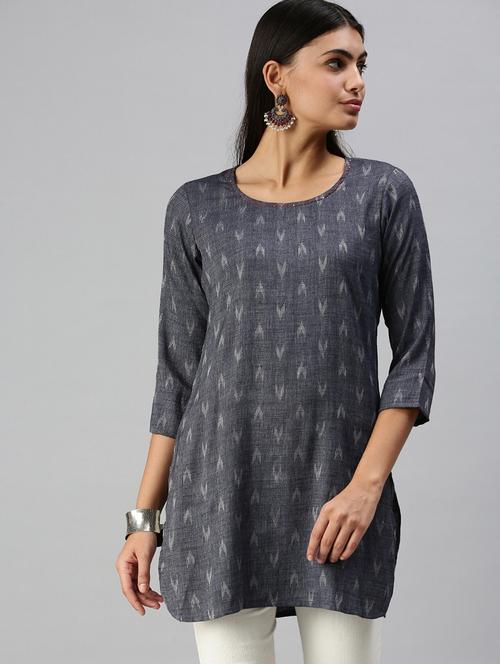 grey cotton blend straight kurti - 18294799 - Very Small Image - 1