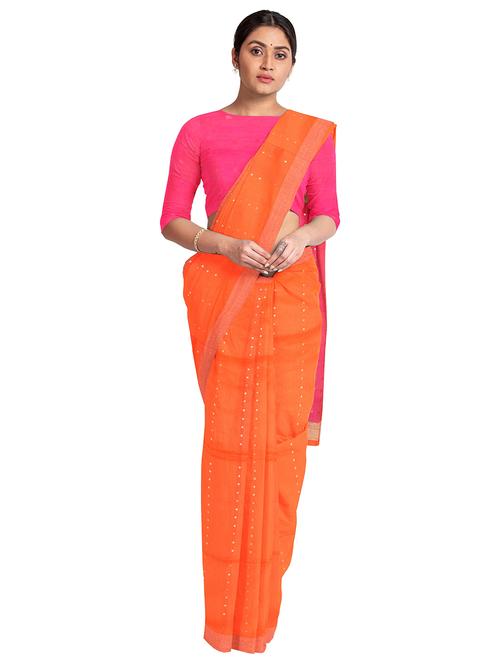 orange cotton blend handloom saree - 18294832 - Very Small Image - 1