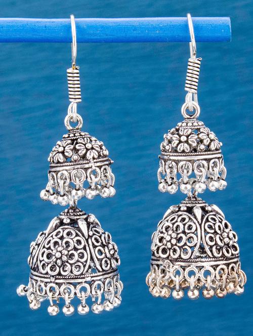 silver metal jhumka earring - 18295831 - Very Small Image - 1
