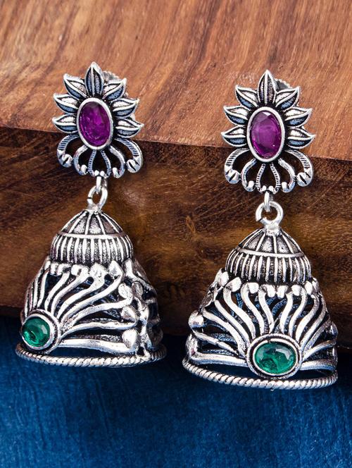 silver brass jhumka earring - 18295851 - Very Small Image - 1