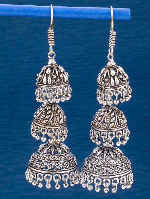 silver metal jhumka earring - 18295934 - Very Small Image - 1