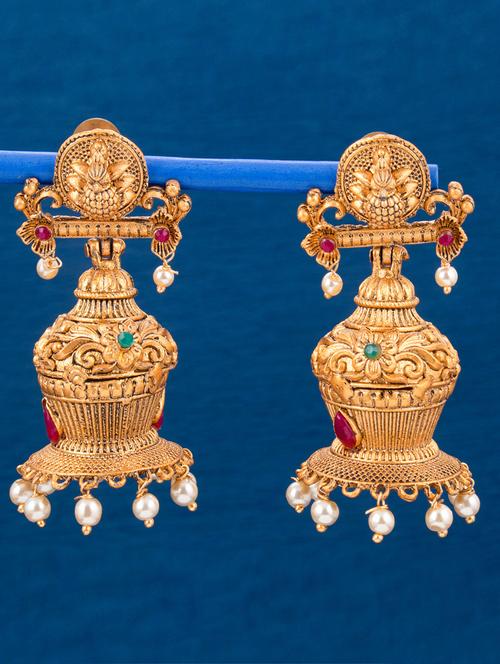 gold metal jhumka earring - 18295959 - Very Small Image - 1