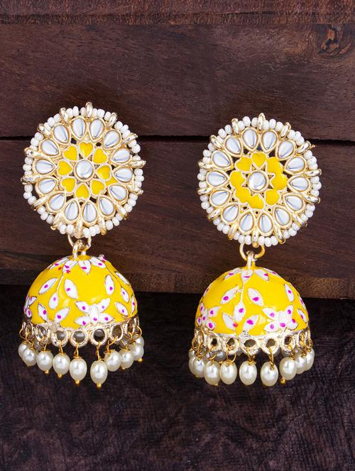 yellow zinc jhumka earring - 18296121 - Very Small Image - 1