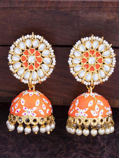 orange zinc jhumka earring - 18296130 - Very Small Image - 1