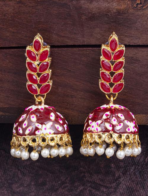 red zinc jhumka earring - 18296139 - Very Small Image - 1