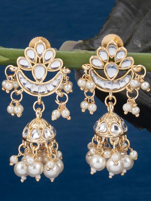 gold metal jhumka earring - 18296147 - Very Small Image - 1