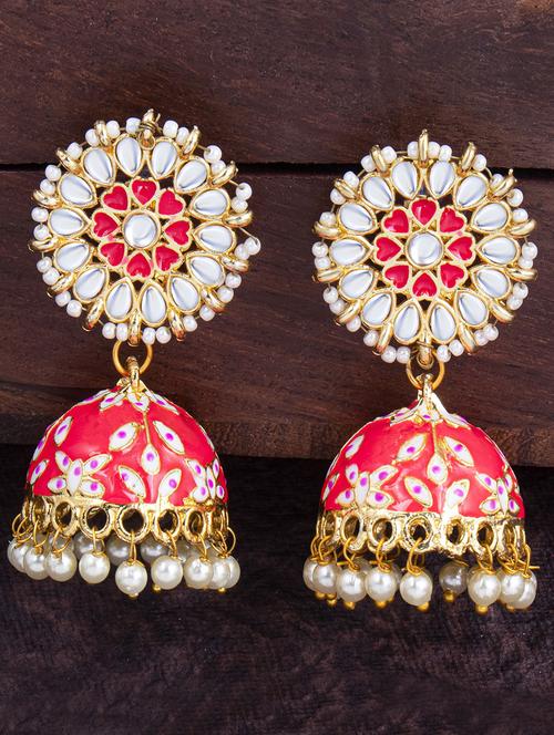 orange zinc jhumka earring - 18296166 - Very Small Image - 1