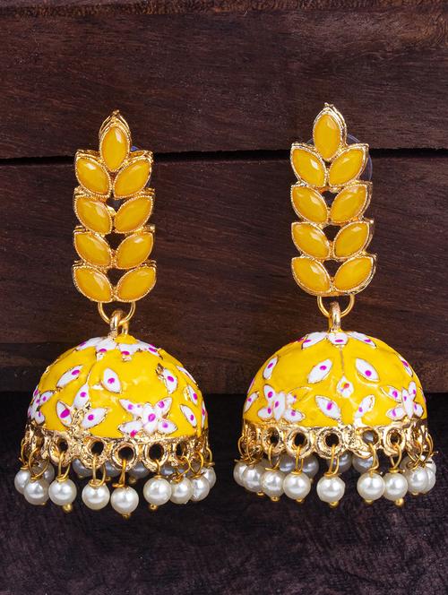 yellow zinc jhumka earring - 18296196 - Very Small Image - 1
