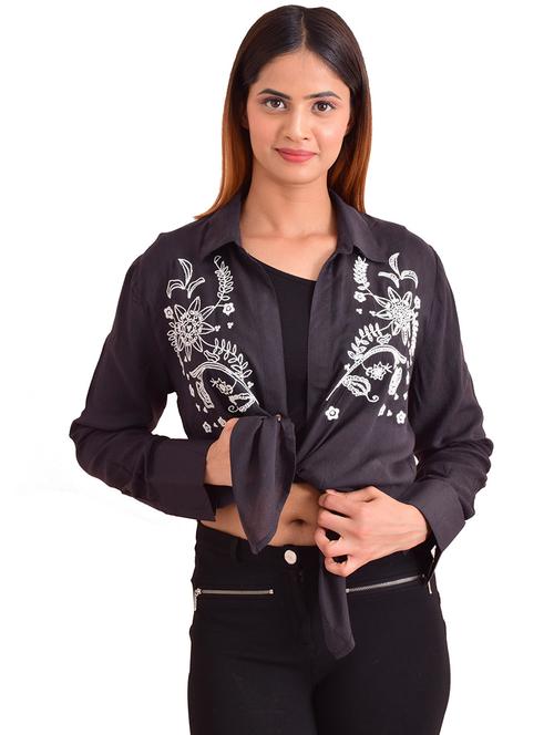 tie front embroidered top - 18296229 - Very Small Image - 1