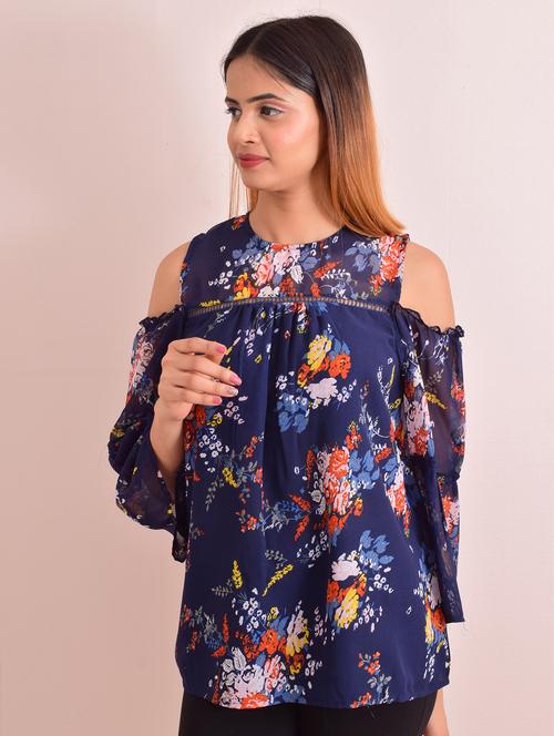 cold shoulder floral top - 18296267 - Very Small Image - 1