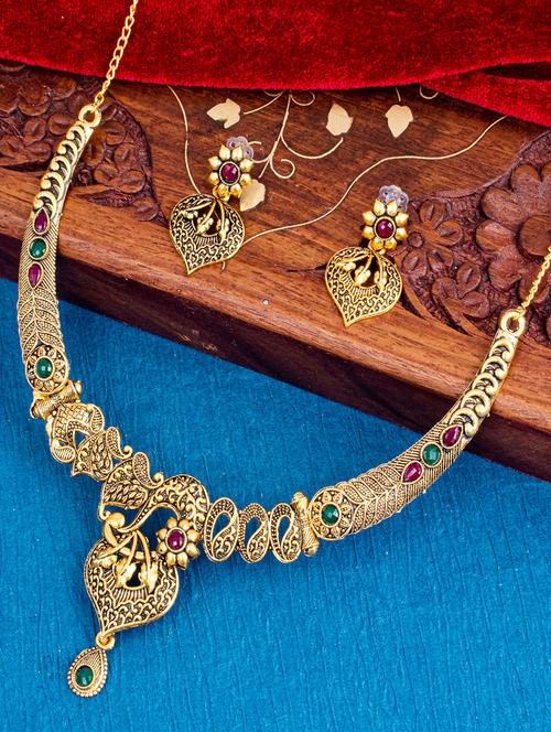 gold brass necklaces and earring - 18296283 - Very Small Image - 1