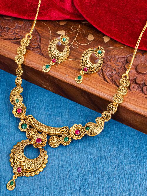 gold brass necklaces and earring - 18296290 - Very Small Image - 1