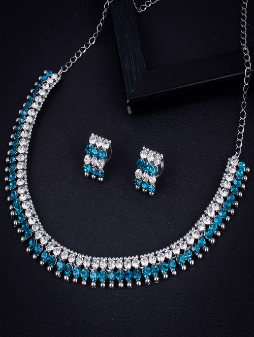 astonish rhodium plated colour stone necklace set - 18296579 - Very Small Image - 1