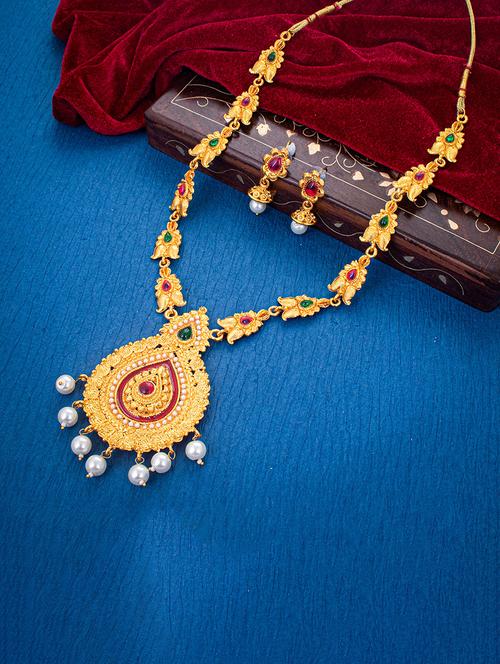 gold metal necklaces and earring - 18296831 - Very Small Image - 1