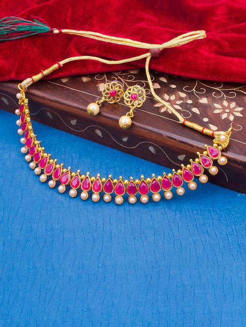 pink metal necklaces and earring - 18297017 - Very Small Image - 1