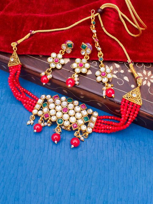 red metal necklaces and earring - 18297069 - Very Small Image - 1