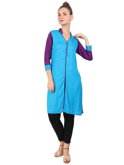 turquoise solid straight kurta - 18297310 - Very Small Image - 1