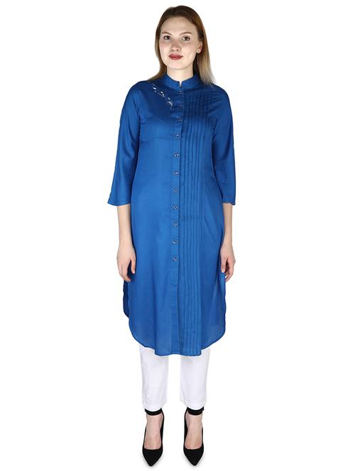 turquoise solid straight kurta - 18297321 - Very Small Image - 1