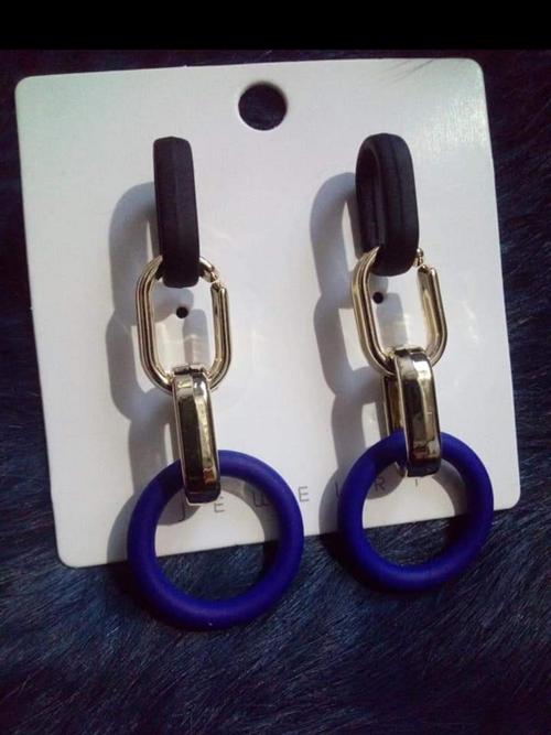 ladies metal earrings blue color - 18297978 - Very Small Image - 1