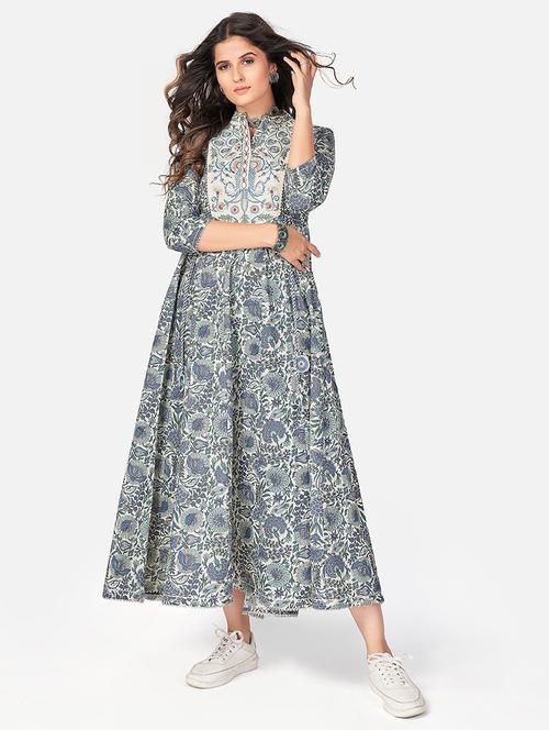 floral cotton anarkali kurta - 18298133 - Very Small Image - 1