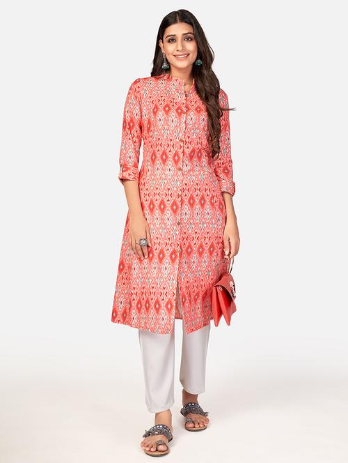 orange cotton aline kurta - 18298140 - Very Small Image - 1