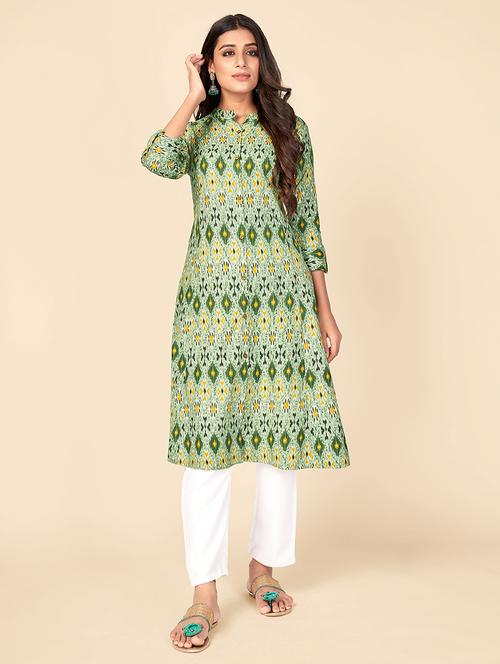 green cotton aline kurta - 18298141 - Very Small Image - 1
