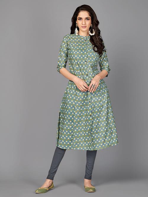 teal cotton aline kurta - 18298143 - Very Small Image - 1