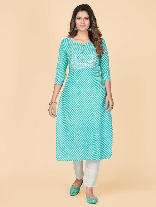 turquoise cotton straight kurta - 18298150 - Very Small Image - 1