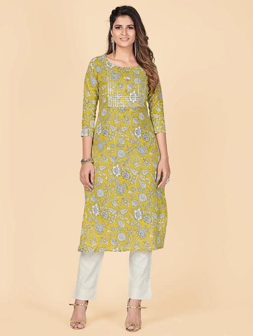 green cotton straight kurta - 18298153 - Very Small Image - 1