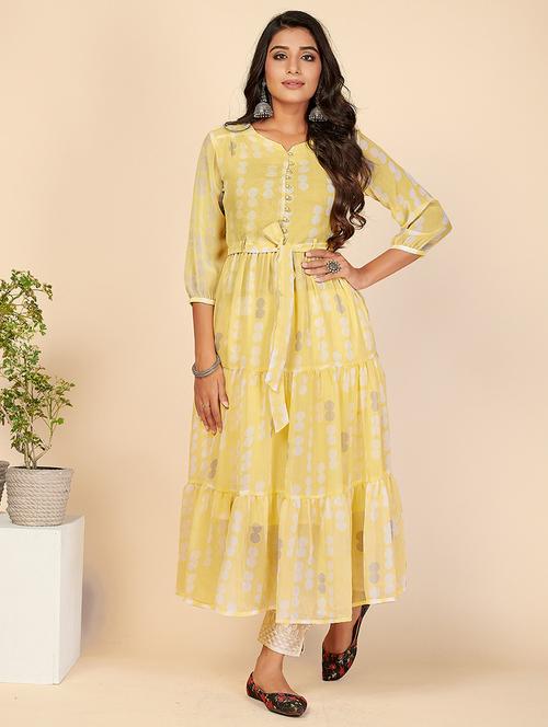 yellow georgette anarkali kurta - 18298169 - Very Small Image - 1