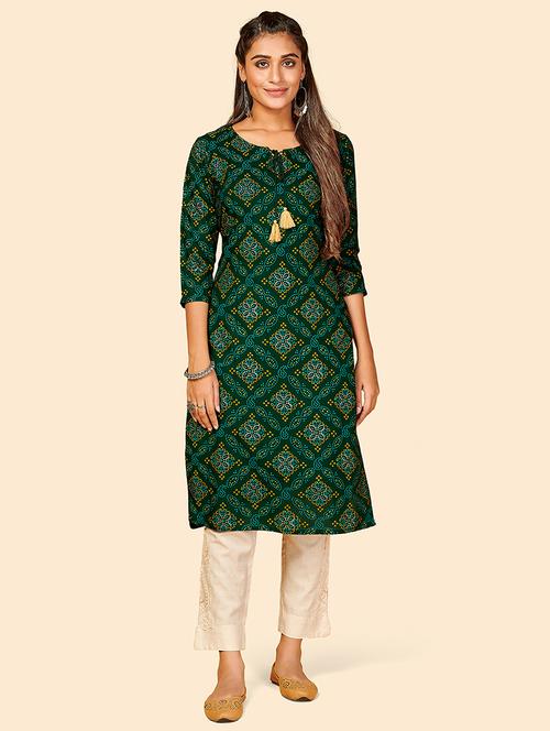 green cotton straight kurta - 18298187 - Very Small Image - 1