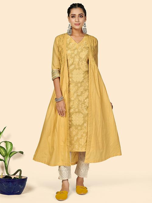 yellow cotton straight kurta - 18298242 - Very Small Image - 1