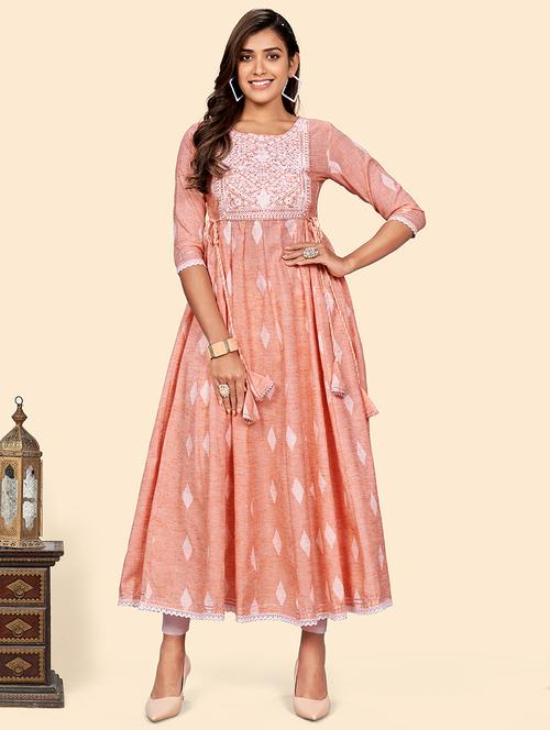 orange printed anarkali kurta - 18298256 - Very Small Image - 1