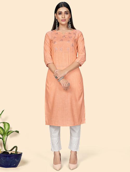 orange striped straight kurta - 18298268 - Very Small Image - 1