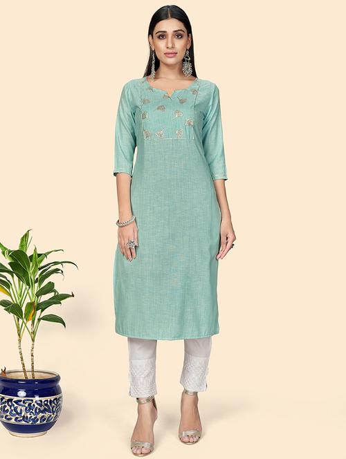 turquoise striped straight kurta - 18298270 - Very Small Image - 1