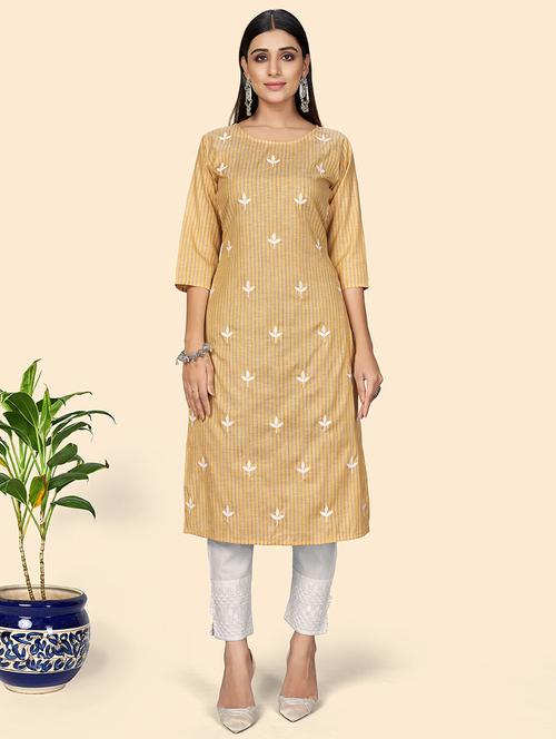 yellow cotton straight kurta - 18298274 - Very Small Image - 1