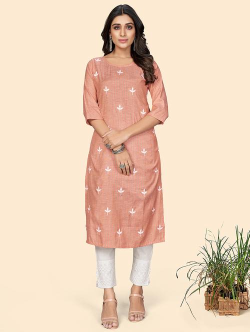 orange cotton straight kurta - 18298275 - Very Small Image - 1