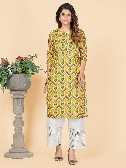 yellow printed straight kurta - 18298331 - Very Small Image - 1
